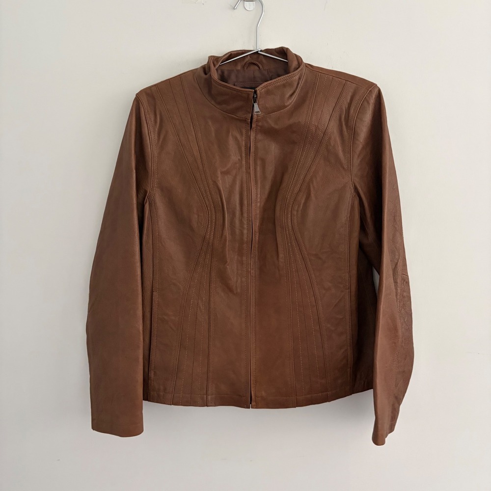 ana A New Approach Brown Leather Moto Jacket Medium RN93677